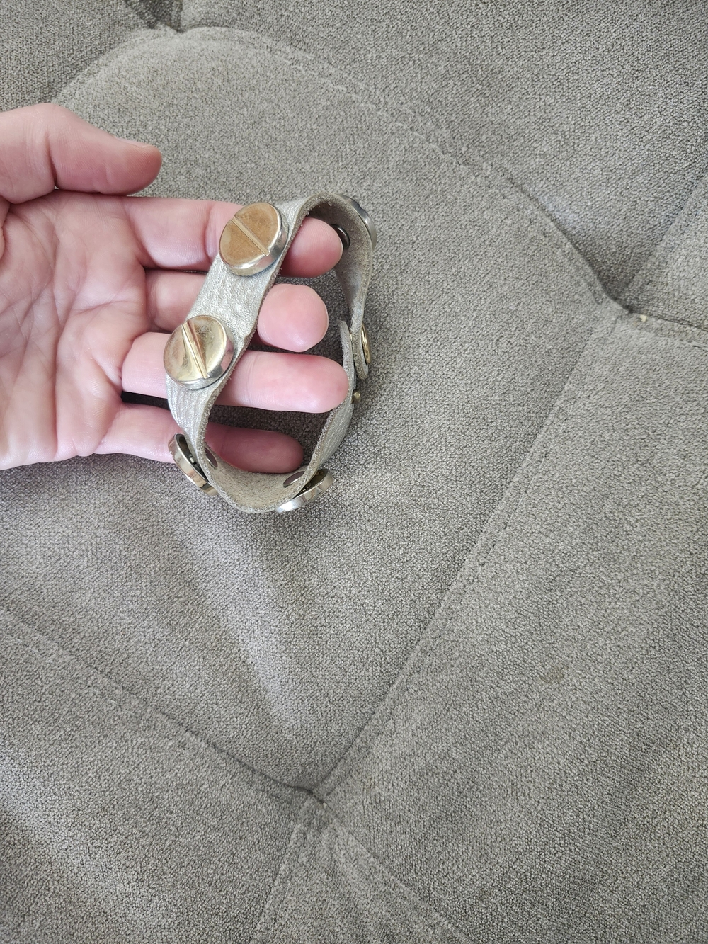 Metal Studded Leather Bracelet with Gold-Tone Accents